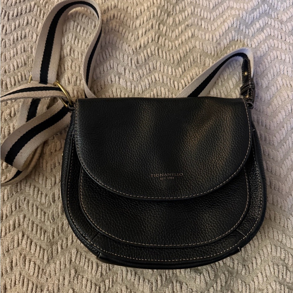 Tignanello Black Leather Crossbody Bag
